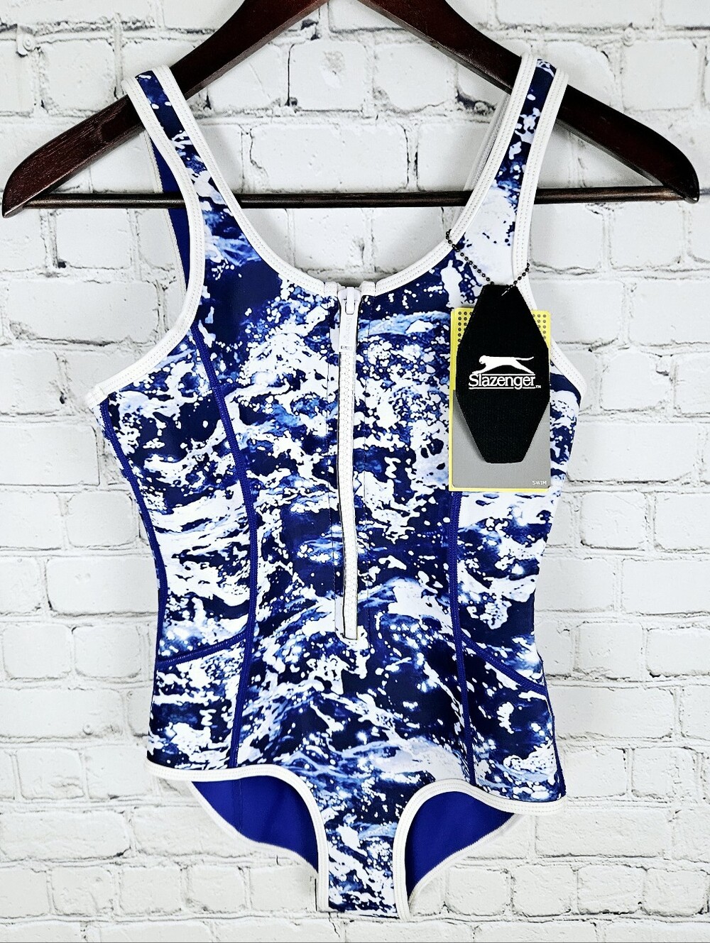 SLAZINGER | water print zip front neoprene performance swimsuit